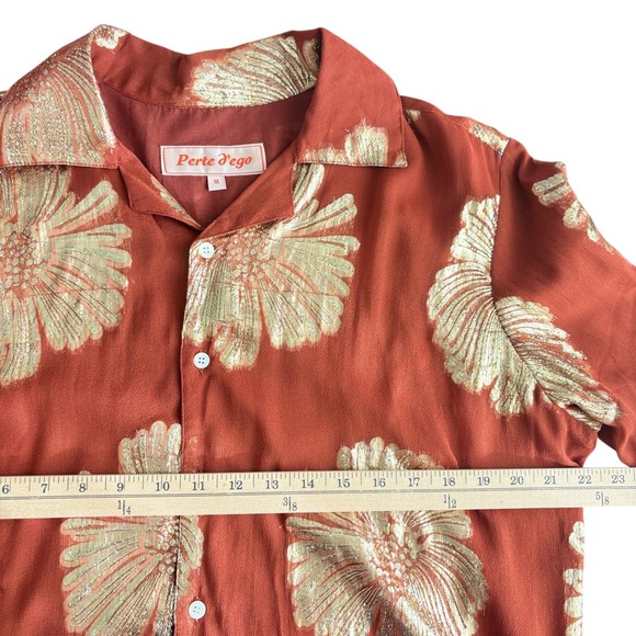 Perte d'Ego Sunflower Shirt Rust Metallic Gold Floral Mother of Pearl Button Up - Picture 6 of 7
